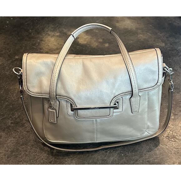 COACH Purse Leather Taylor Marin Flap Satchel Handbag Shoulder Bag Champ. Gold - Picture 4 of 16